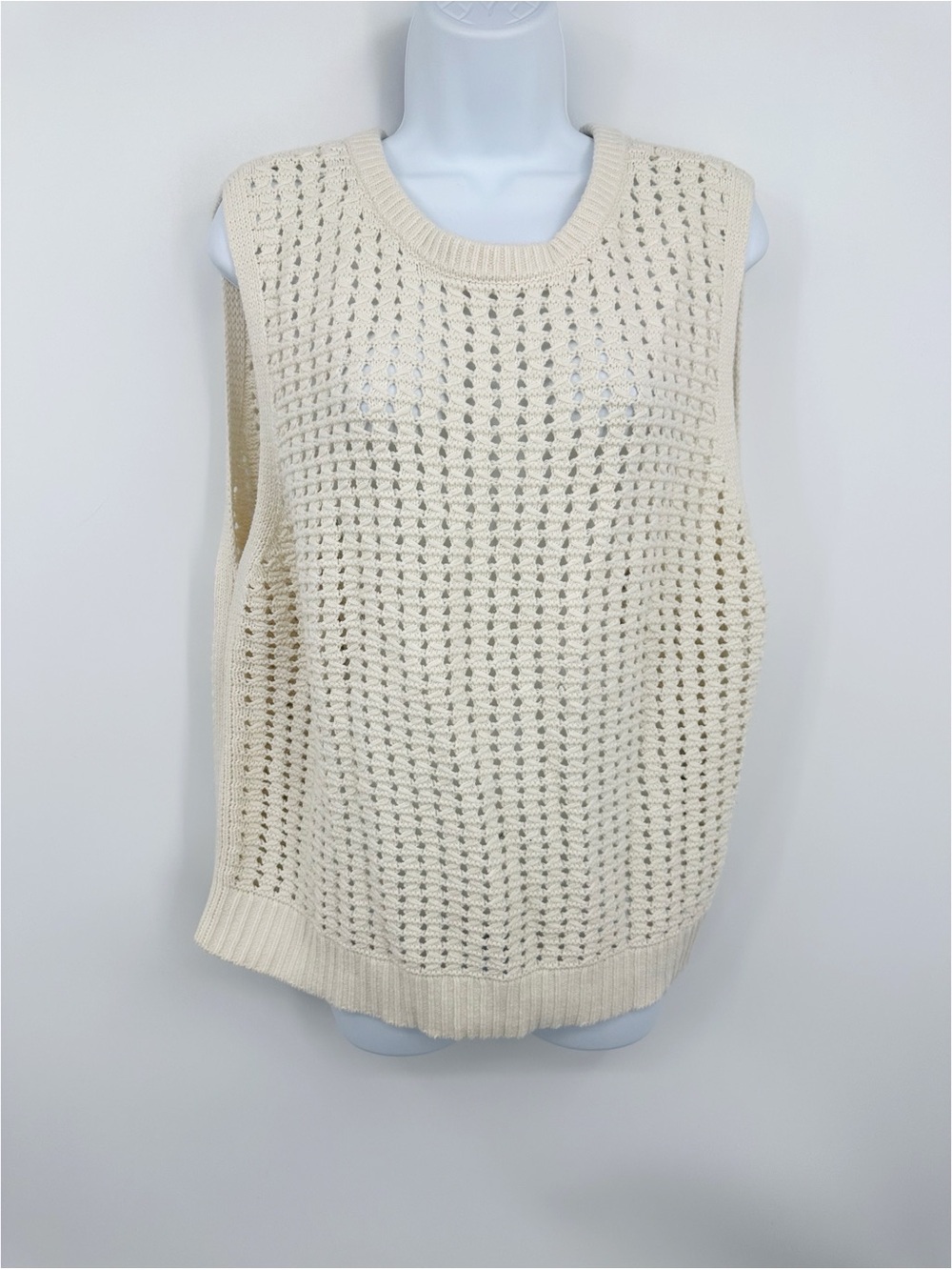 Sonoma Cream Sweater Knit Top Size 2X Baggy Boho Coquette
